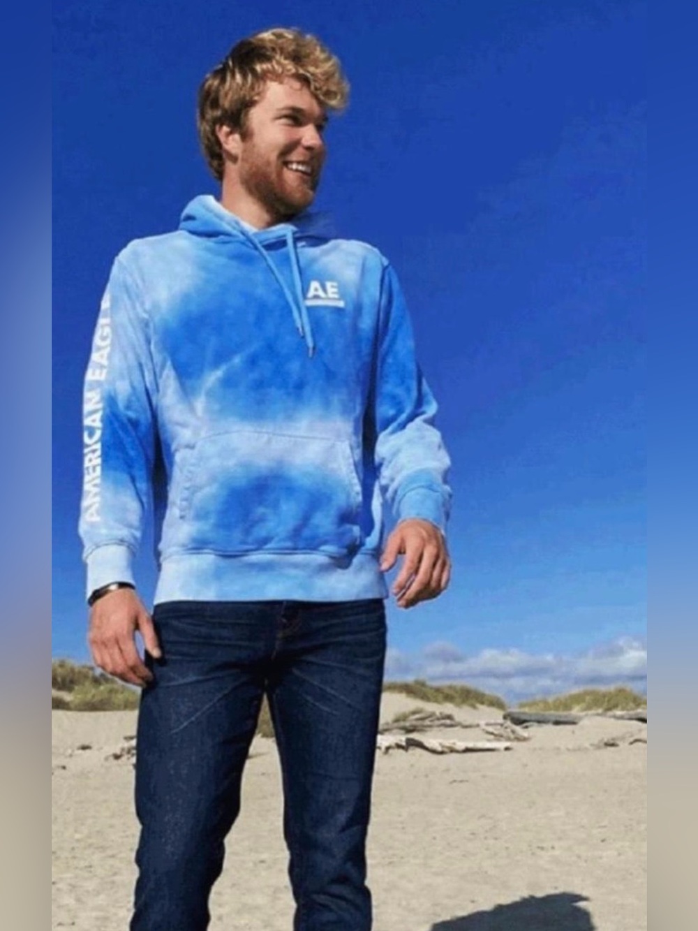 American Eagle Outfitters Blue Tie-Dye Crewneck Hoodiee. SZ MED EC